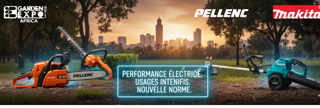 Gamme d'outils professionnels à batterie Pellenc et Makita, symbolisant la puissance et la polyvalence.